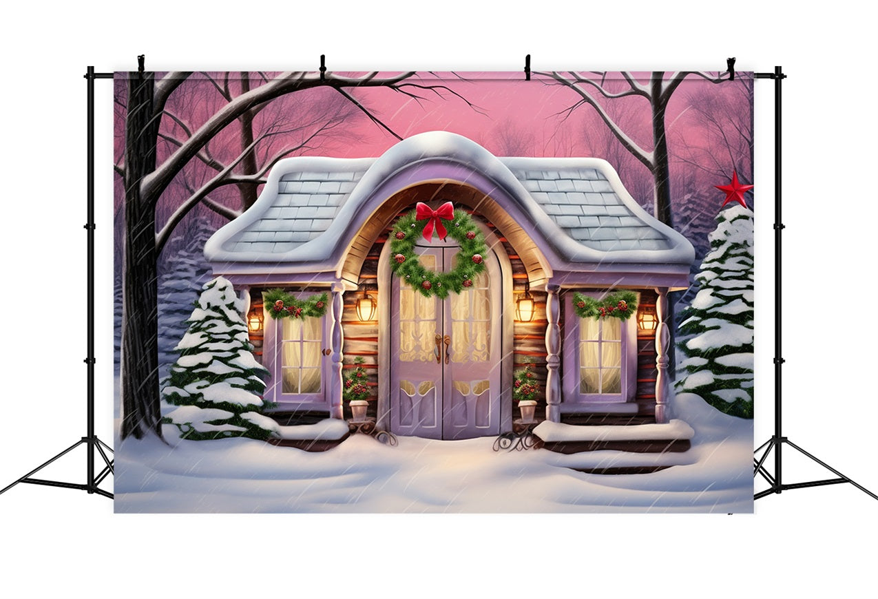 Toile de fond Cabane douillette décor neige accents violets BRP10-26