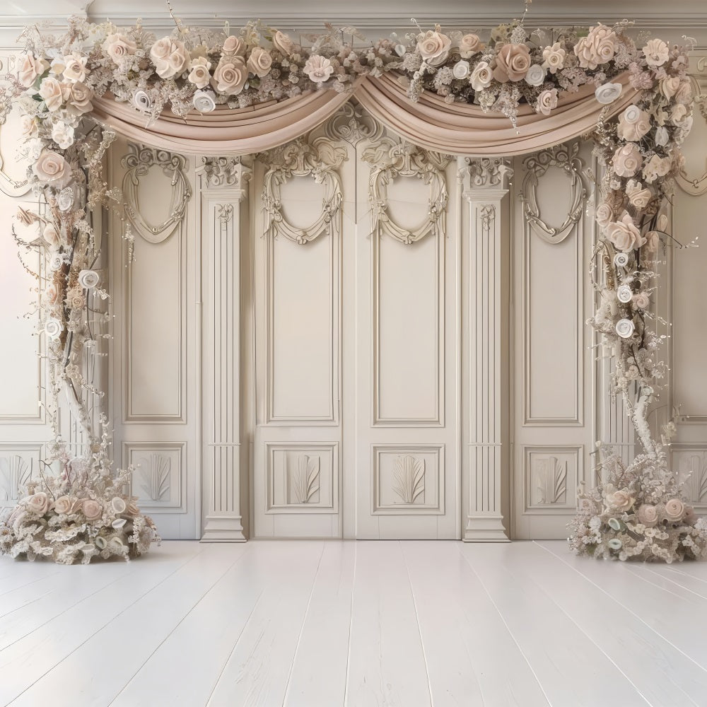 Toile de Fond Mur Rétro Beige Rose Décor Floral BRP10-283