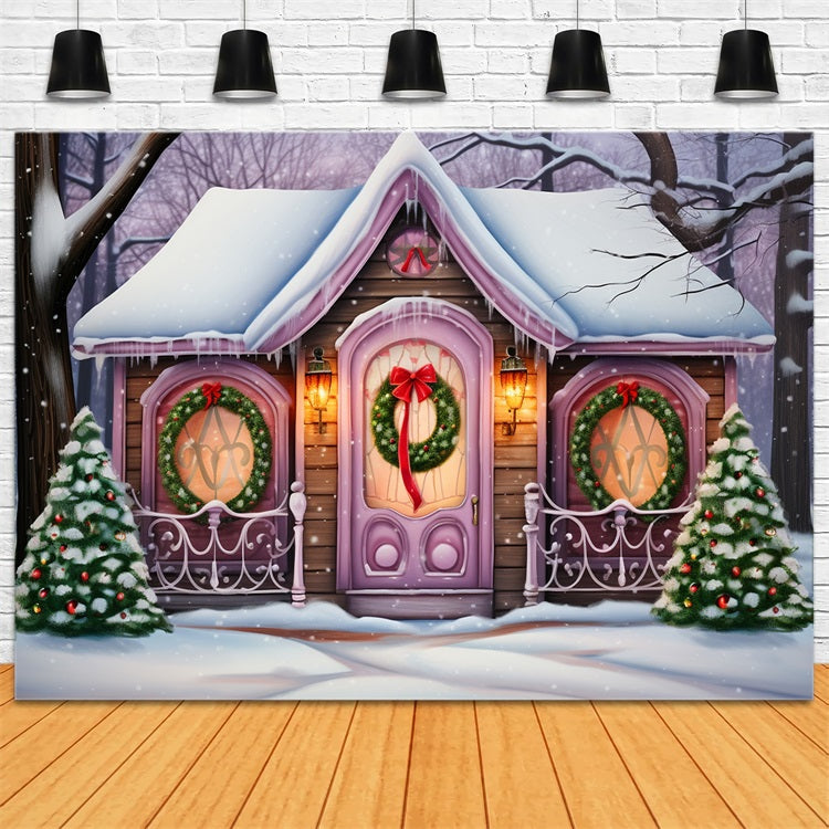 Toile de fond Cottage magique violet entouré de neige BRP10-29