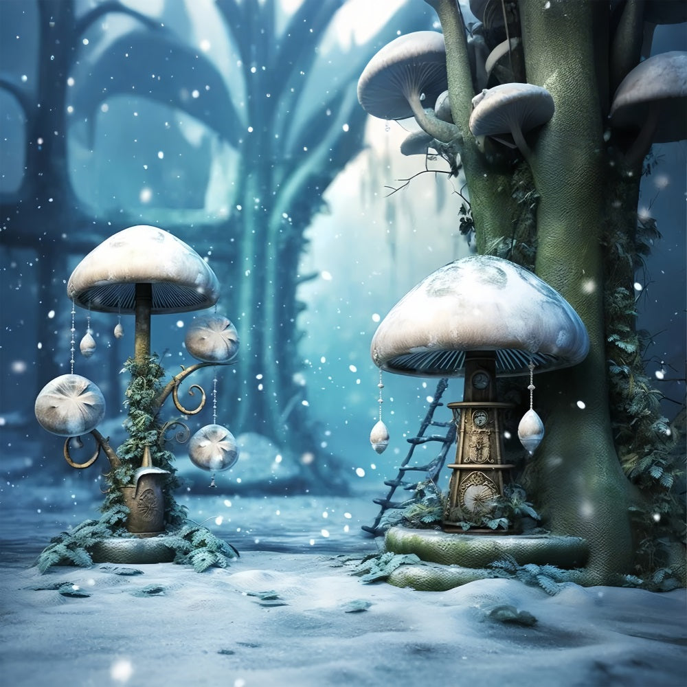 Toile de fond Forêt mystique décorations champignons givrées BRP10-31