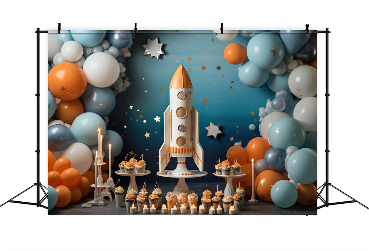 Toile de Fond Anniversaire Cupcake Aventure Fusée BRP10-333