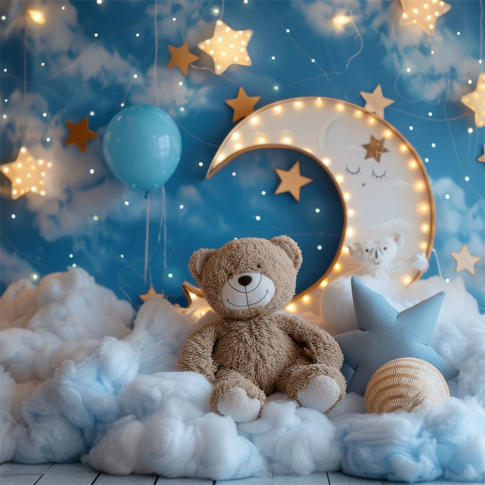 Toile de Fond Anniversaire Lune Ourson Nuage BRP10-334