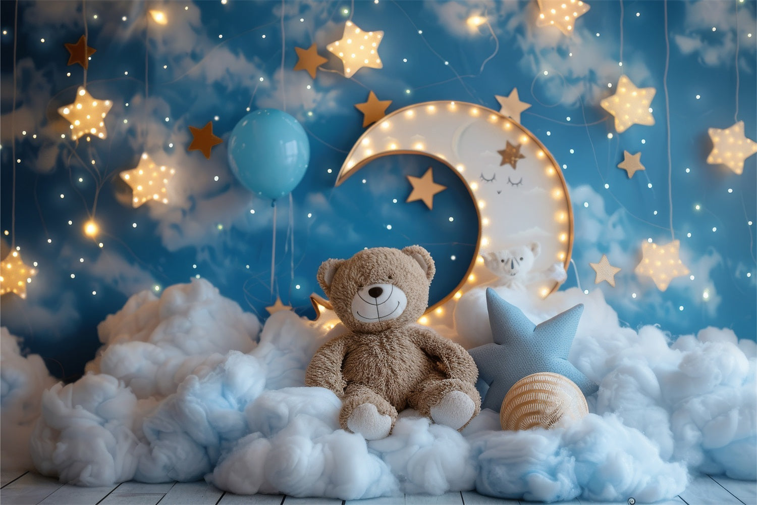 Toile de Fond Anniversaire Lune Ourson Nuage BRP10-334
