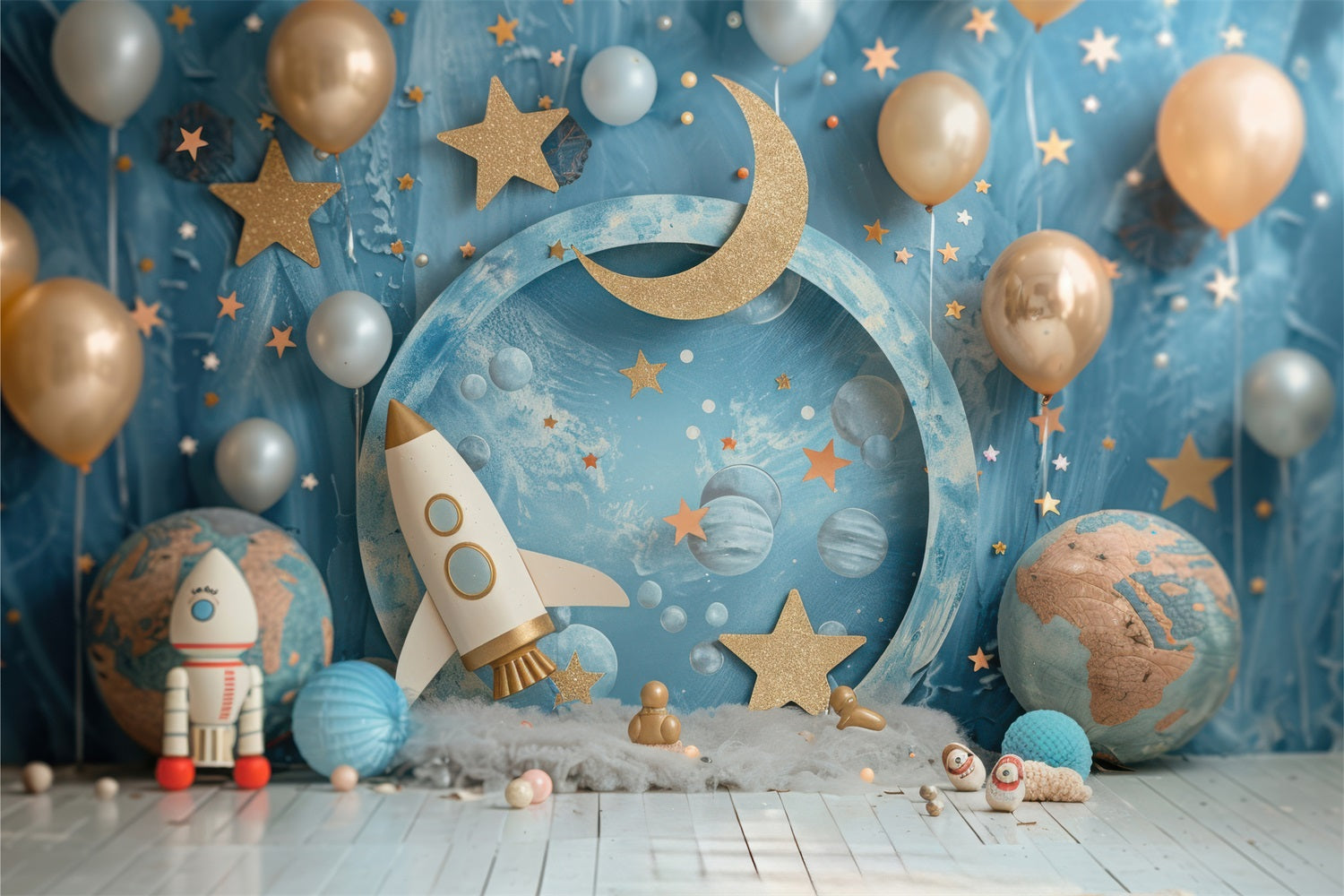 Toile de Fond Anniversaire Fusée Spatiale Lune Fête BRP10-335