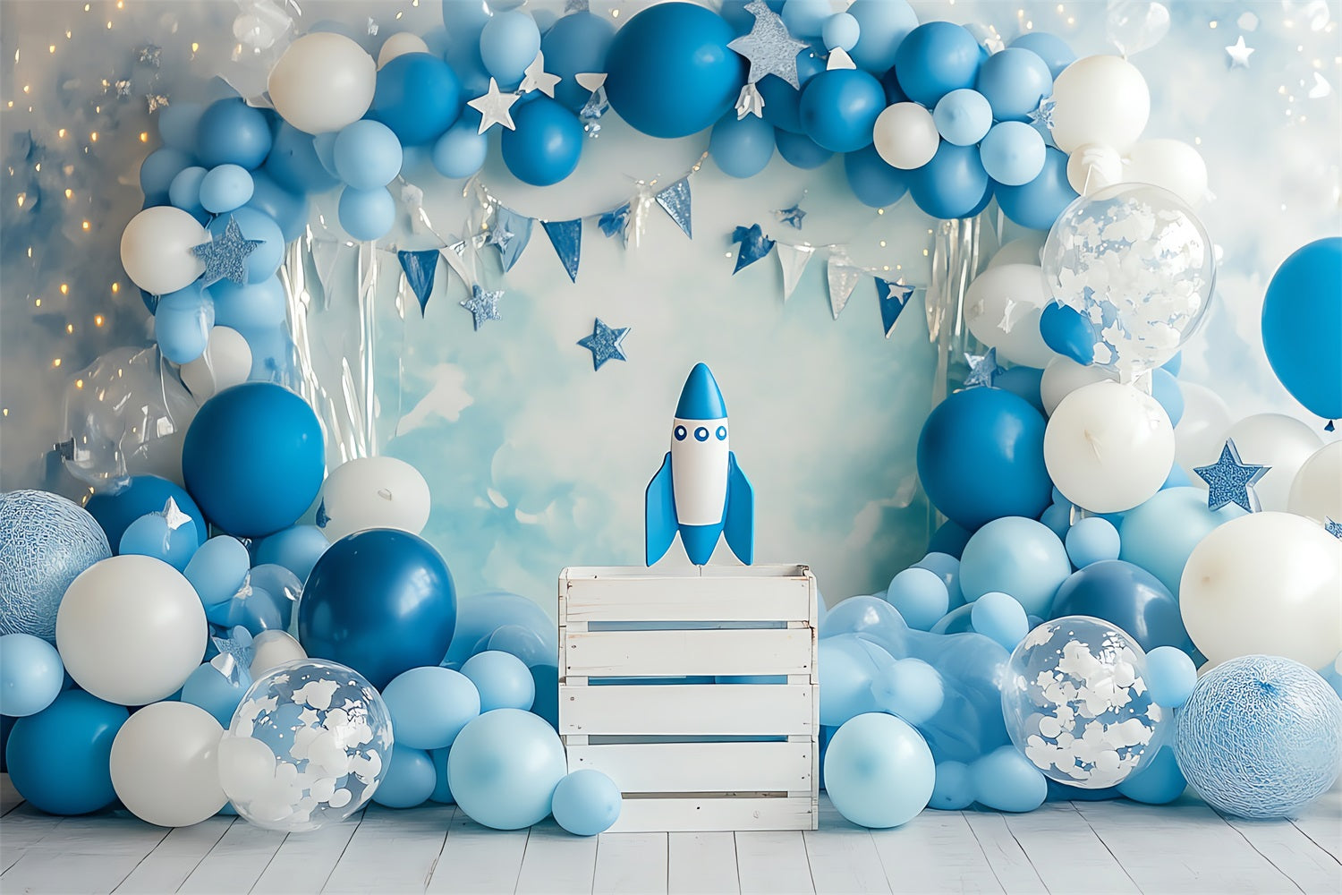 Toile de Fond Anniversaire Photographie Fusée Étoiles Ballon BRP10-336
