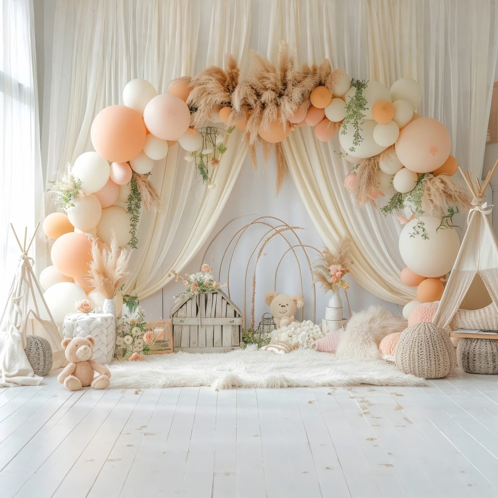 Toile de Fond Anniversaire Arc de Ballons Pampas BRP10-353