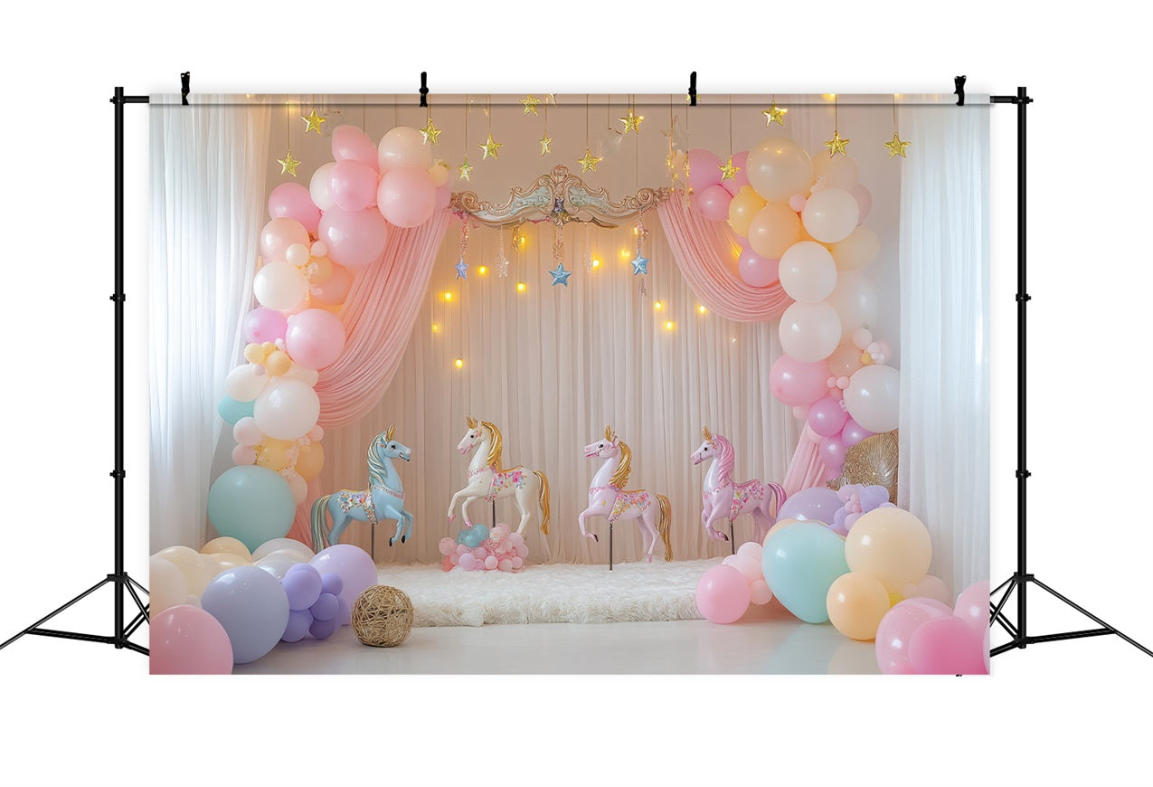 Toile de Fond Anniversaire Design Licorne Ballons Carrousel BRP10-357