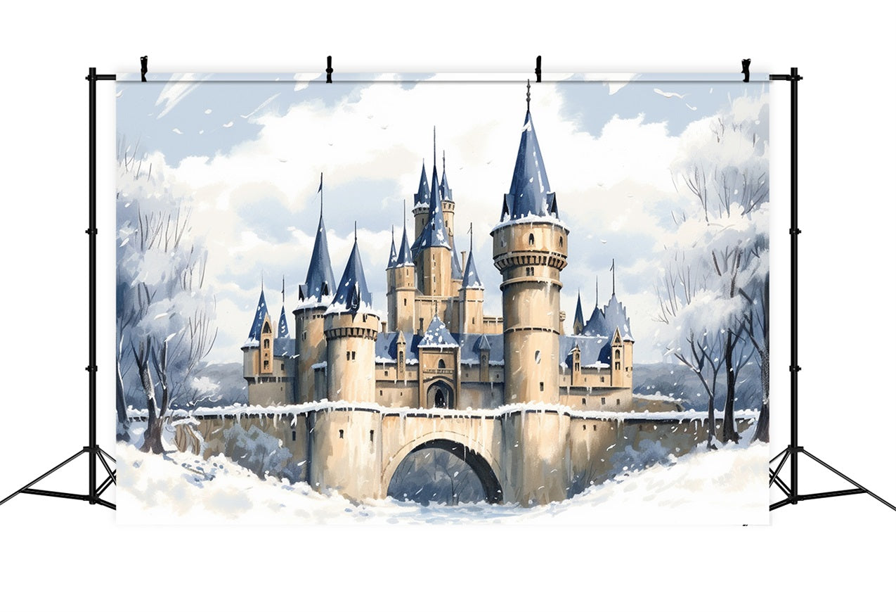 Toile de fond Château enchanté pont gelé paysage BRP10-36
