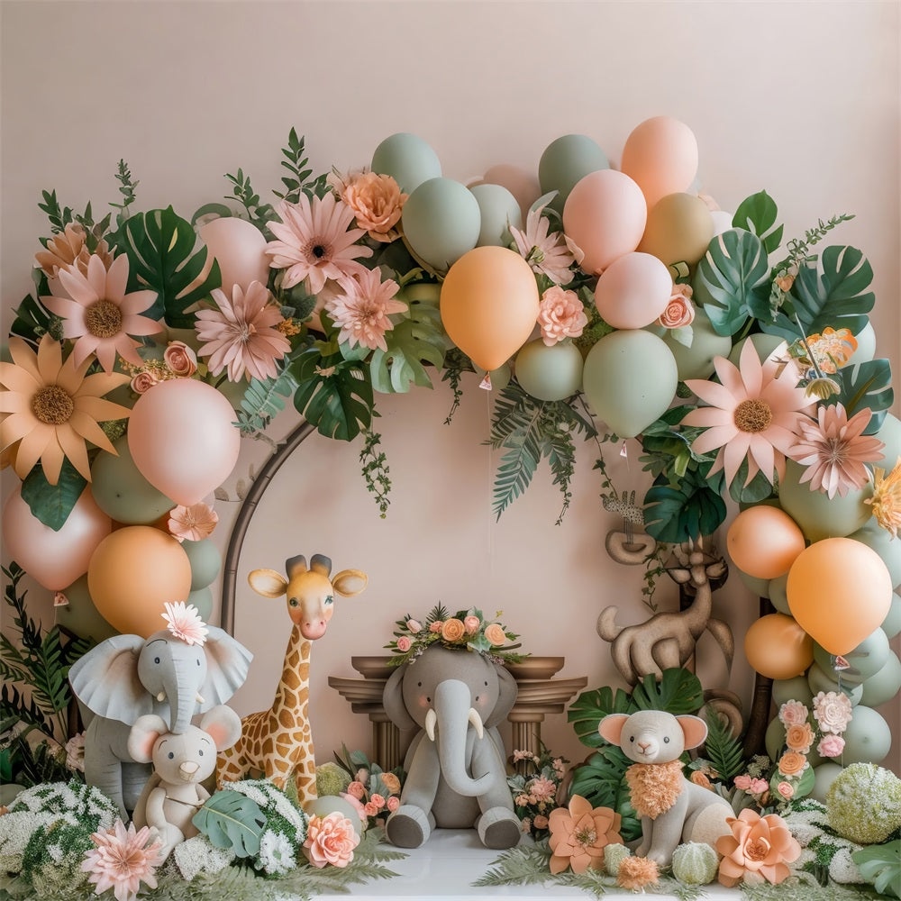 Toile de Fond Anniversaire Jungle Animaux Ballon BRP10-362