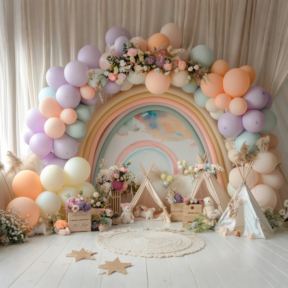Toile de Fond Anniversaire Idées Ballon Teepee Arc-en-Ciel BRP10-365