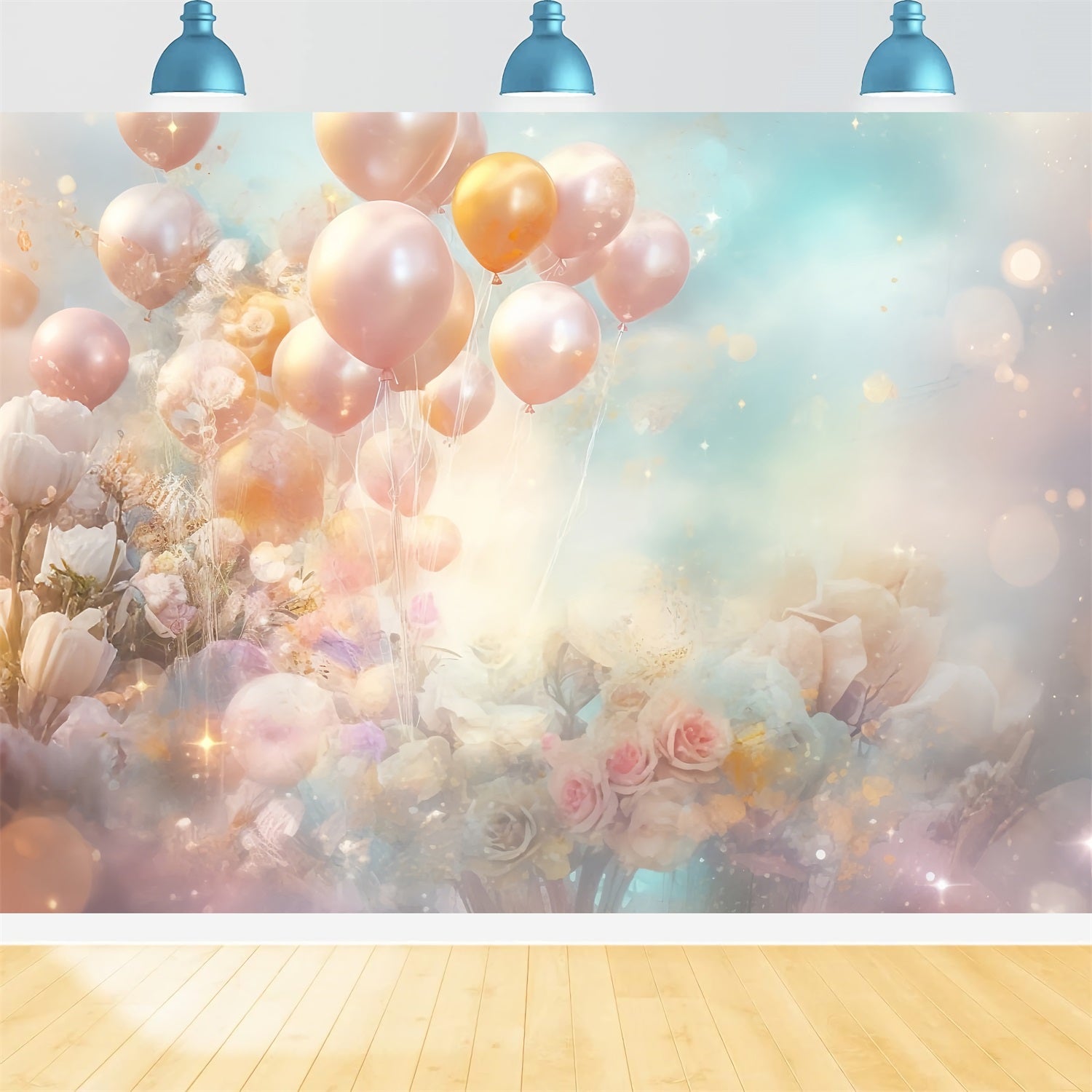 Toile de Fond Joyeux Anniversaire Pour Enfants Ballons Fleurs BRP10-377