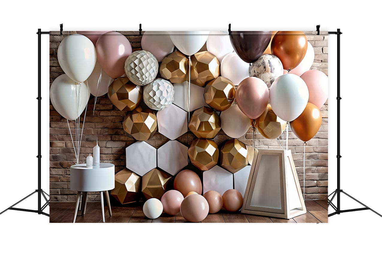 Toile de Fond Joyeux Anniversaire Ballons Géométriques BRP10-381