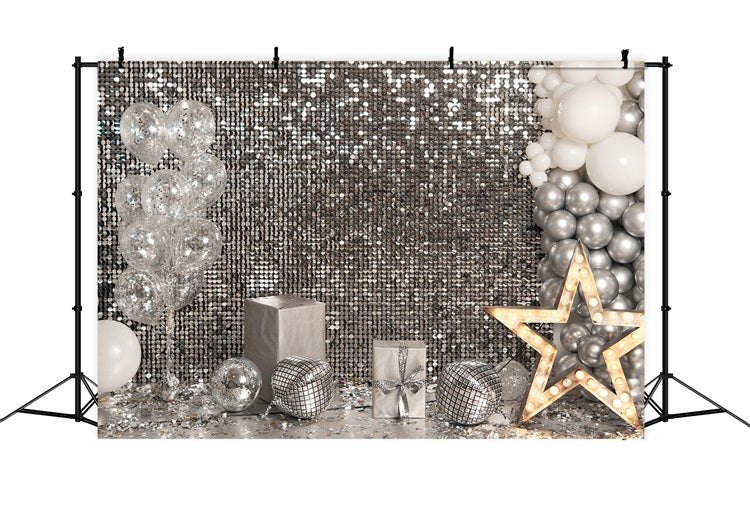 Toile de Fond Anniversaire Boîtes Cadeaux Paillettes Argentées BRP10-383