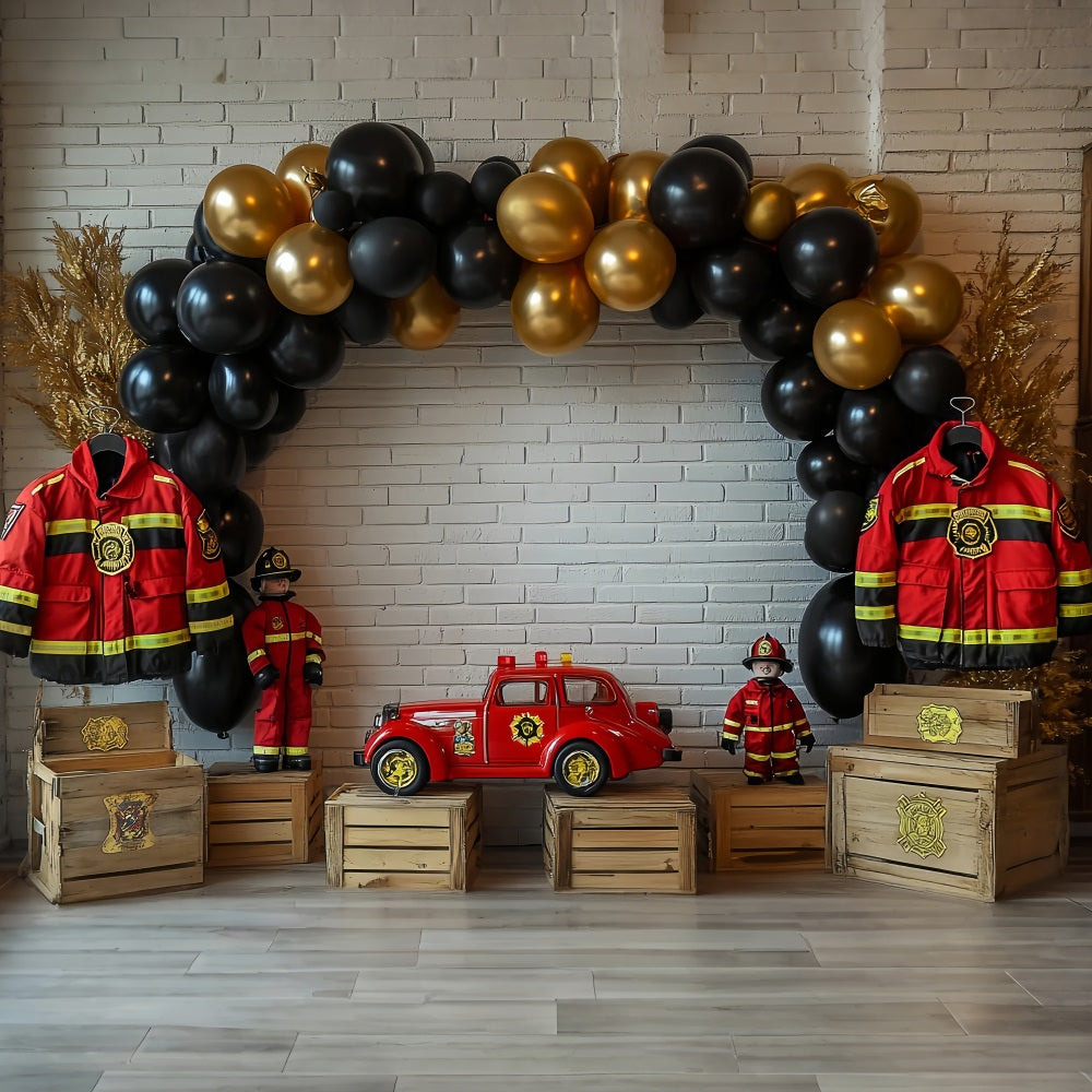 Toile de Fond Anniversaire Camion Pompier Ballon BRP10-404