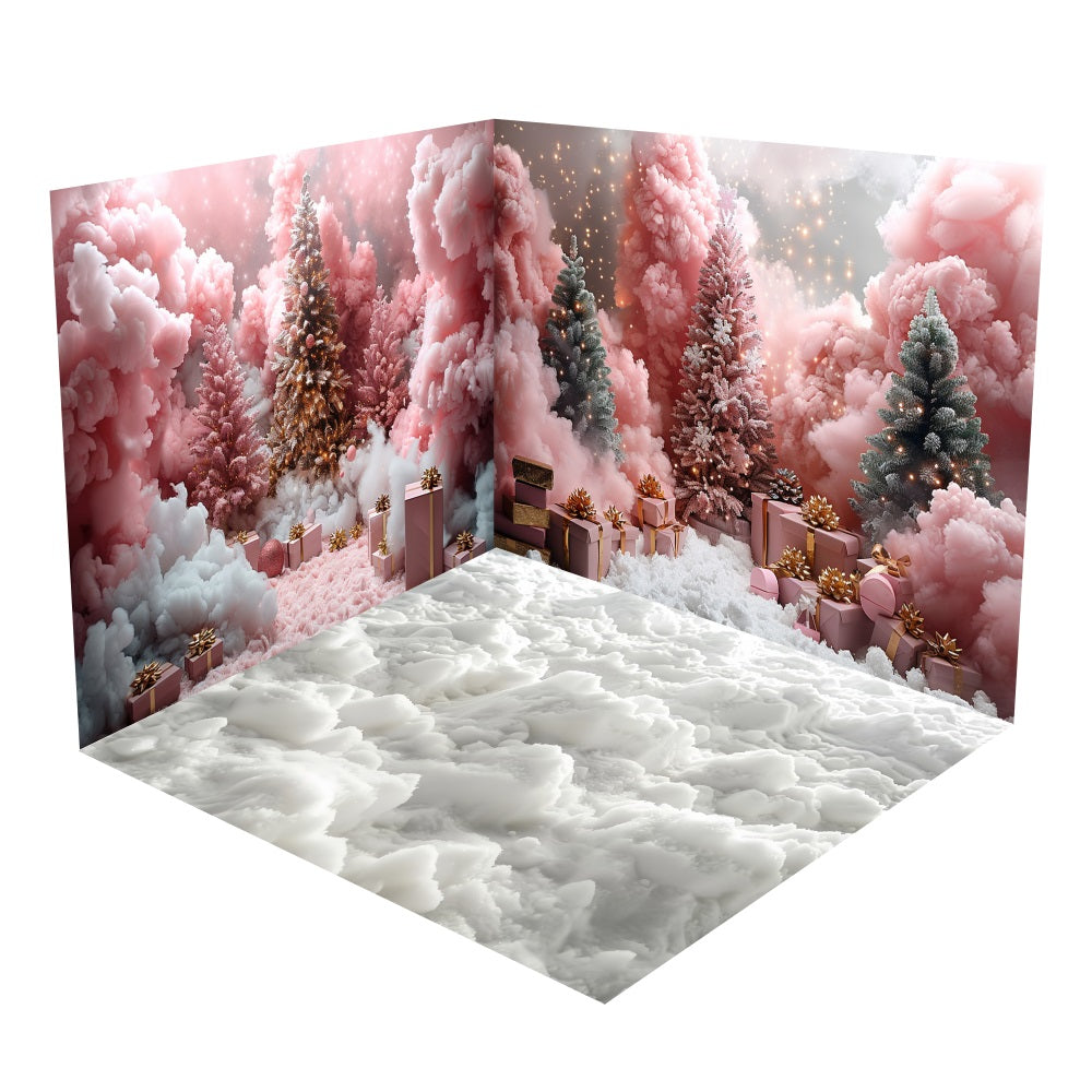 Ensemble de Salle Arbre de Noël Rose Enneigé BRP10-435