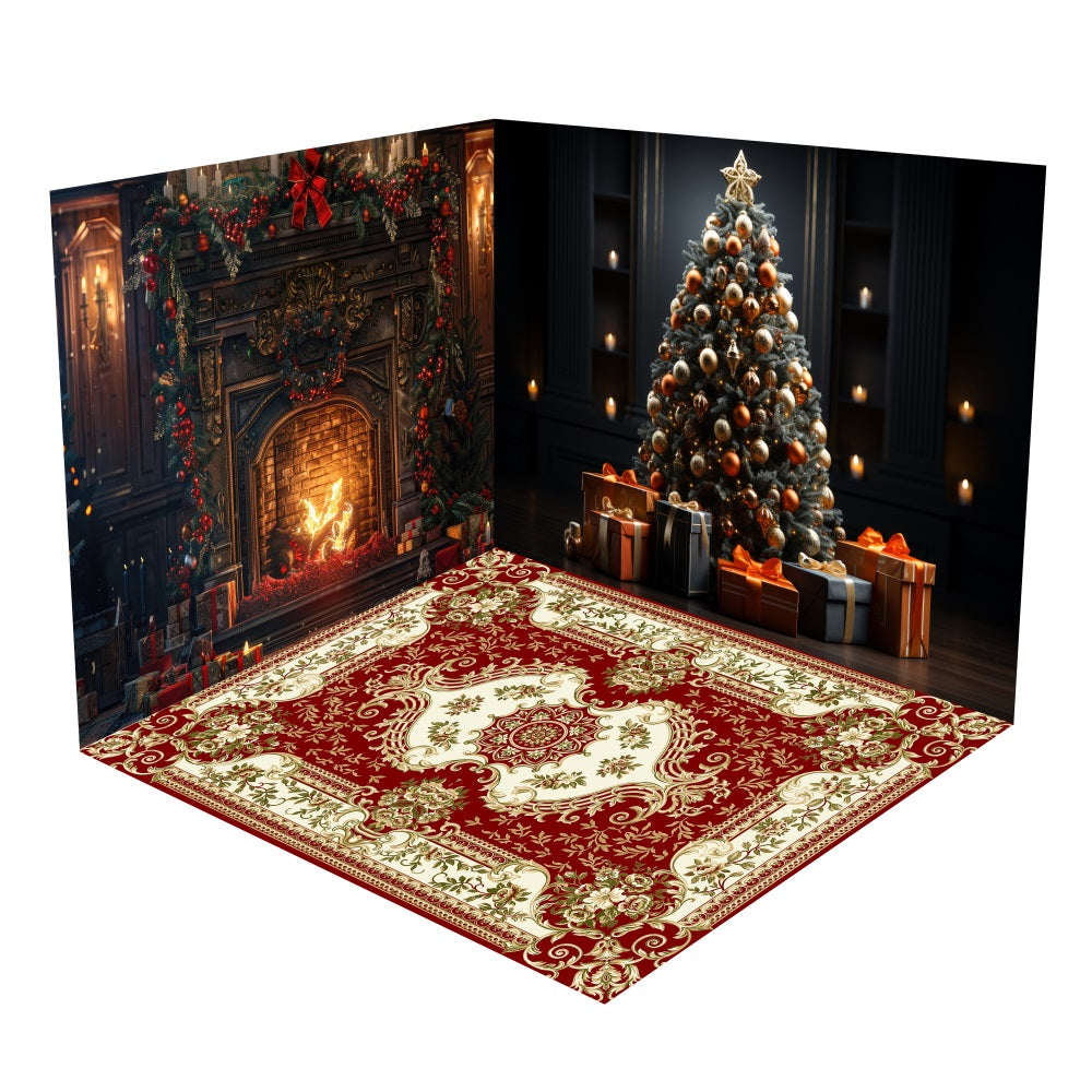 Ensemble de Salle Arbre et Scène de Cheminée de Noël BRP10-451