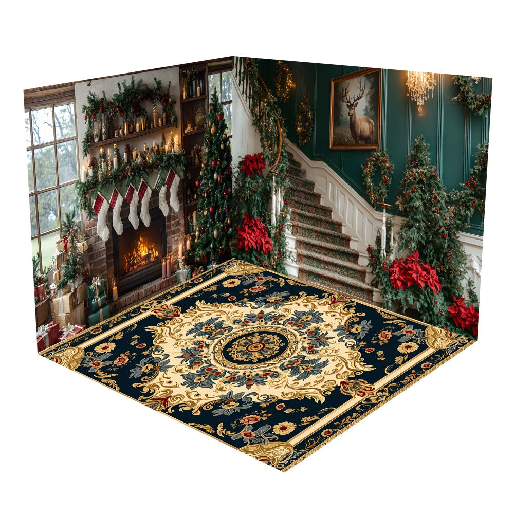 Ensemble de Salle Cheminée avec Bas de Noël et Escalier BRP10-454