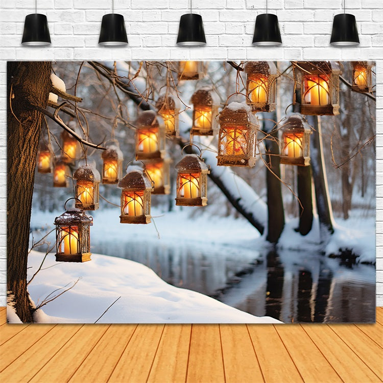 Toile de fond Arbre enneigé lanternes suspendues BRP10-48