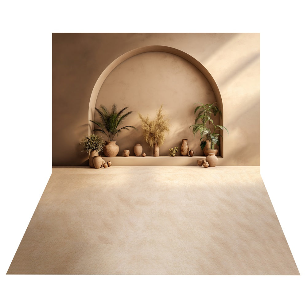 Toile de Fond Boho d'Arche de Plantes Neutres + Sol Beige BRP10-480