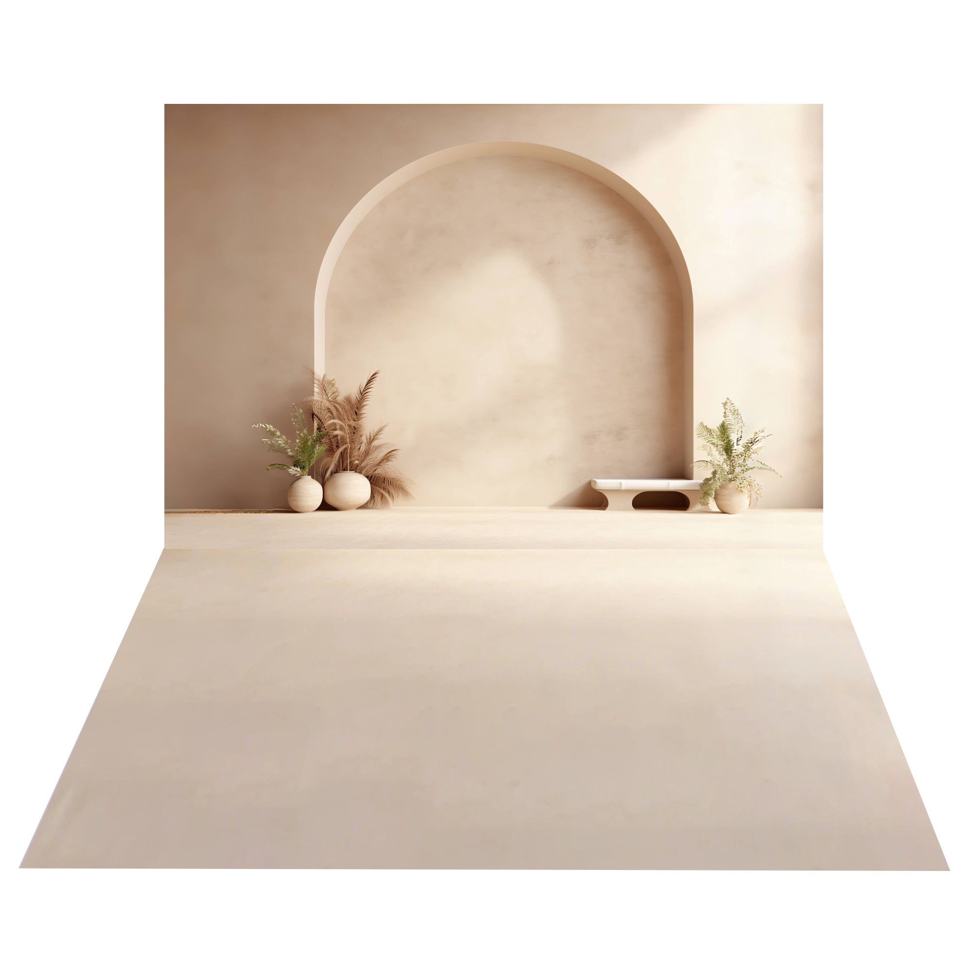 Toile de Fond Boho de Décor Floral d'Arche en Alcôve + Sol Texturé Beige BRP10-487