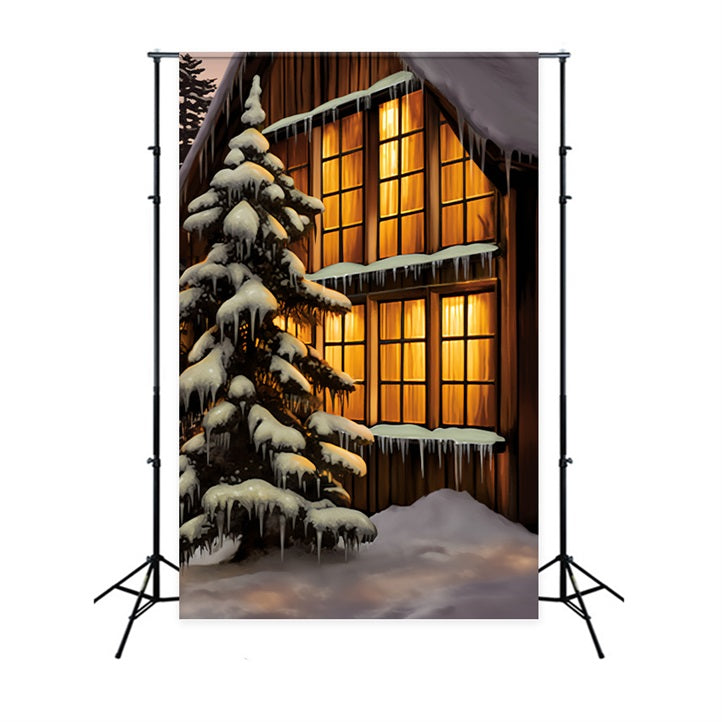 Toile de fond Lumière chaude hivernale brillants sur fenêtres givrées BRP10-54