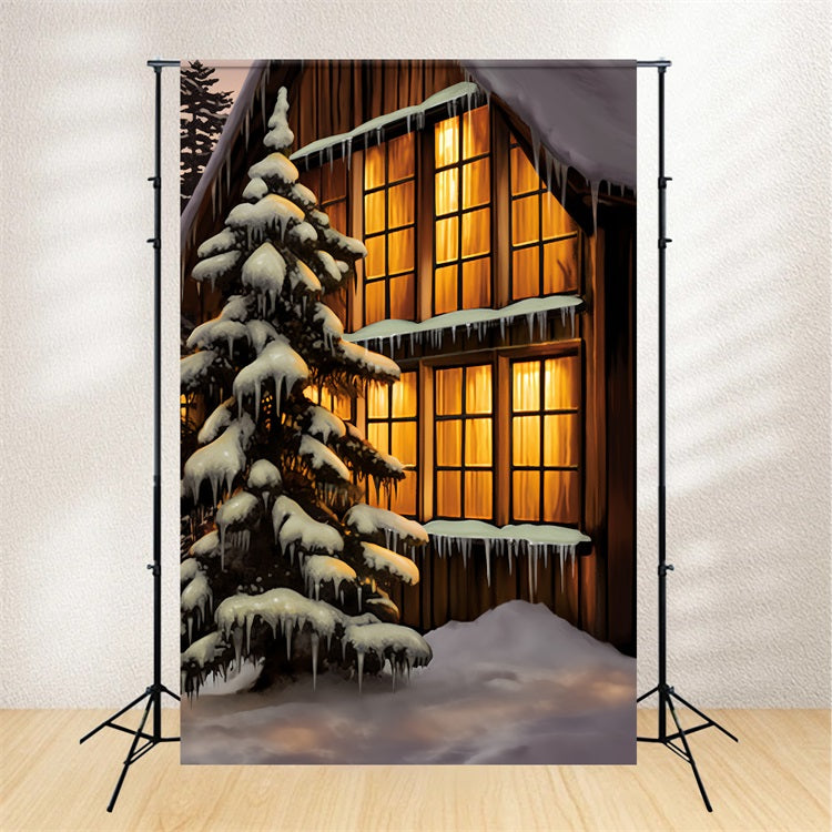 Toile de fond Lumière chaude hivernale brillants sur fenêtres givrées BRP10-54