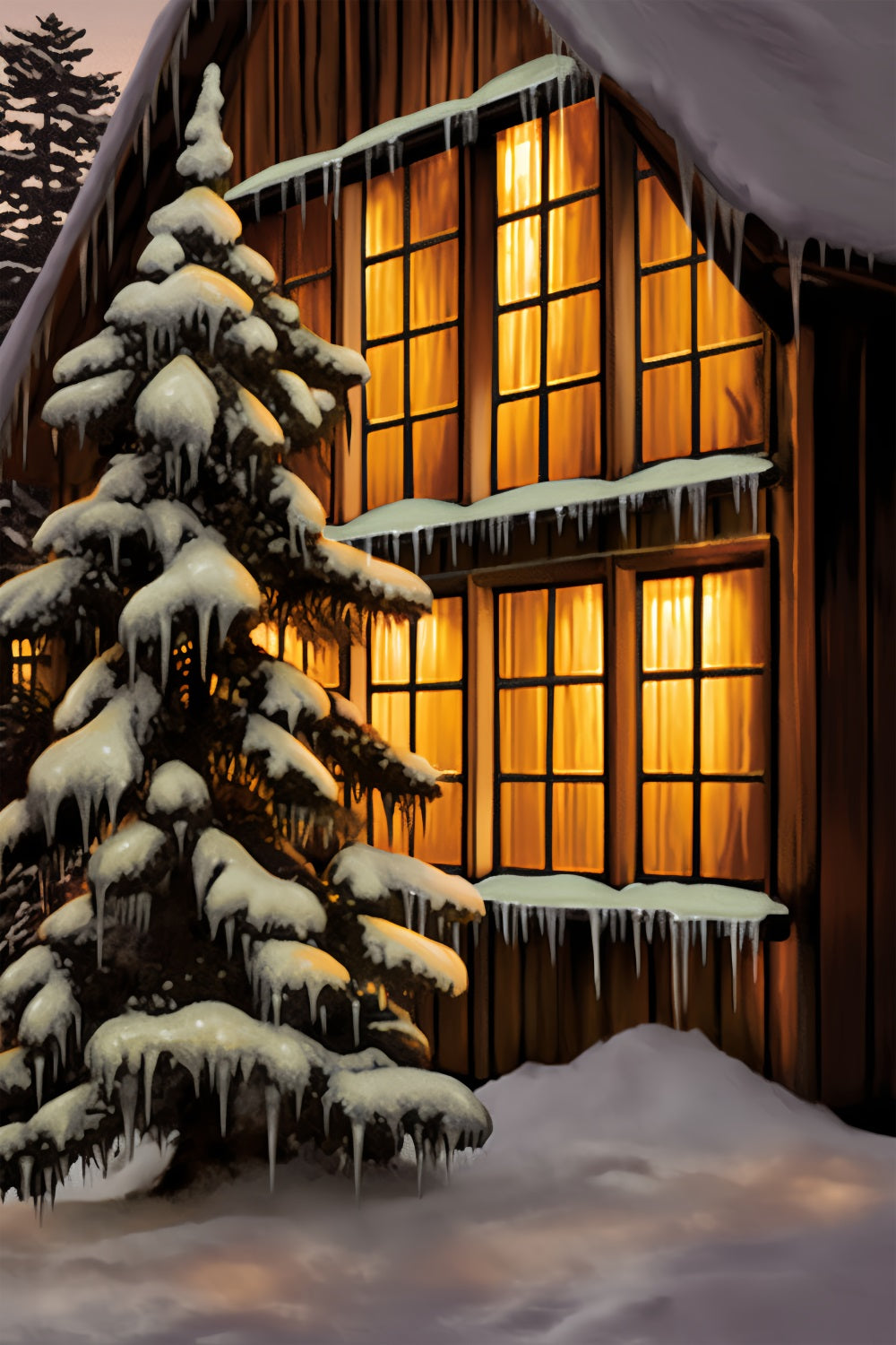 Toile de fond Lumière chaude hivernale brillants sur fenêtres givrées BRP10-54