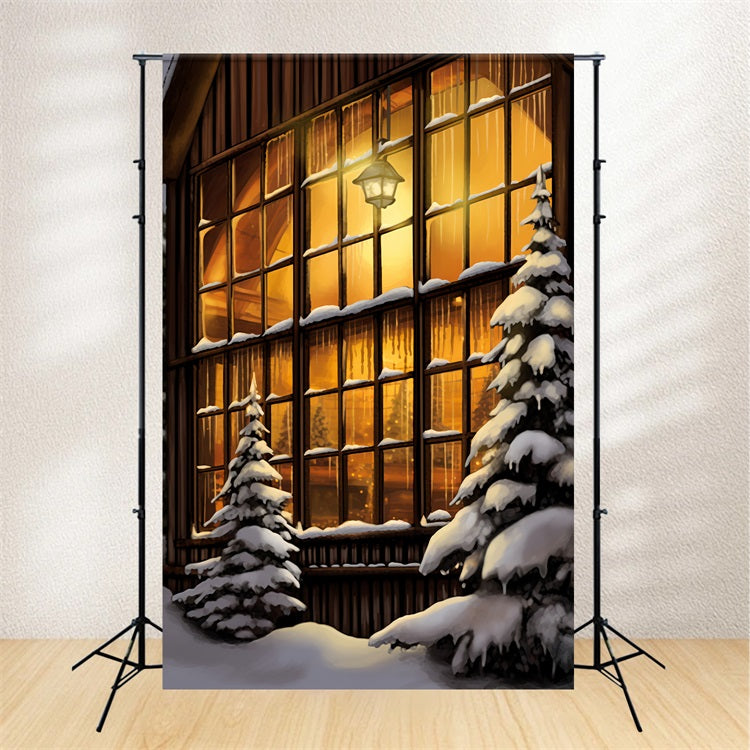 Toile de fond Maison en bois douillette grandes fenêtres illuminées BRP10-56