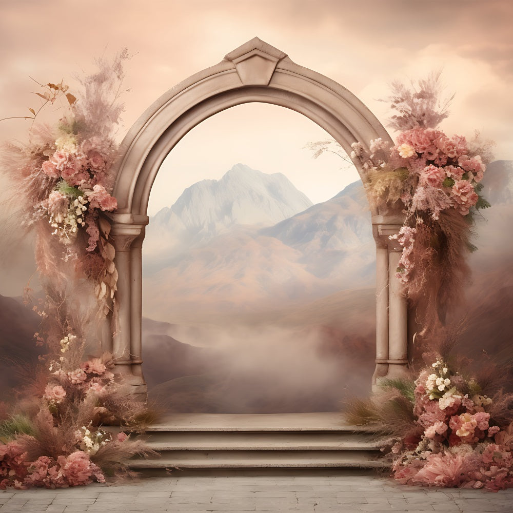 Toile De Fond Boho Photographie Arche Florale Montagne BRP10-585