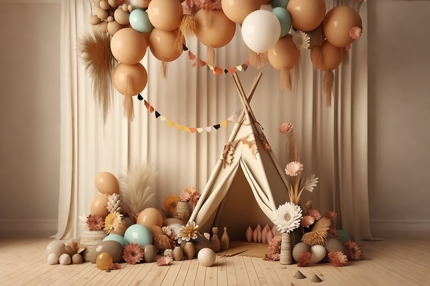 Toile De Fond Boho Tipi Fête Ballons BRP10-597