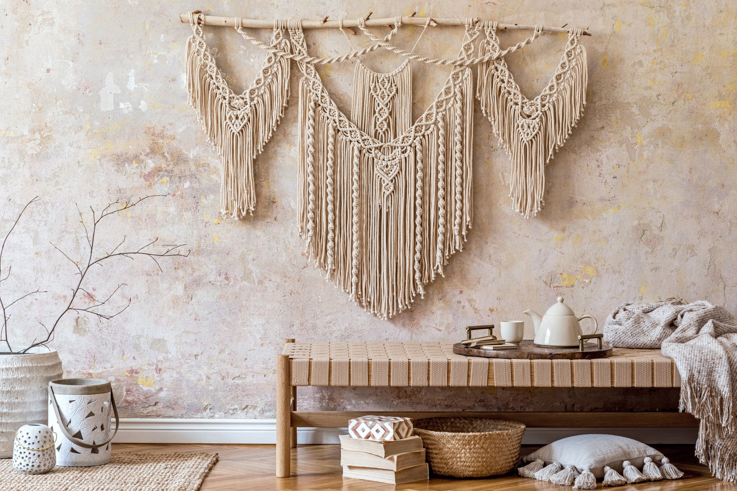 Toile De Fond Bohémien Décor Murale Accrochage Macramé BRP10-608