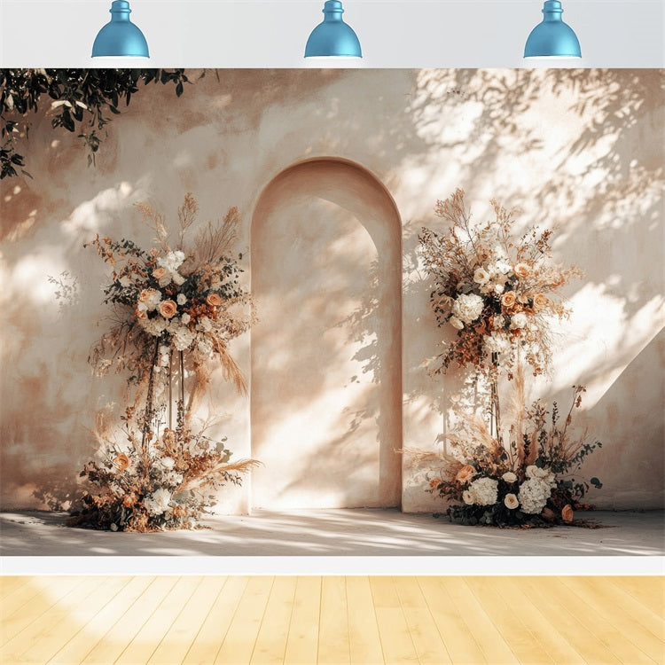 Toile de fond Arche beige chaleureuse fleurs Boho BRP10-61