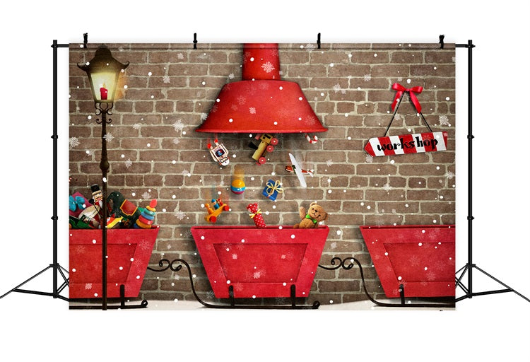 Toile De Fond Noël Atelier Du Père Noël Distribution De Cadeaux BRP10-630