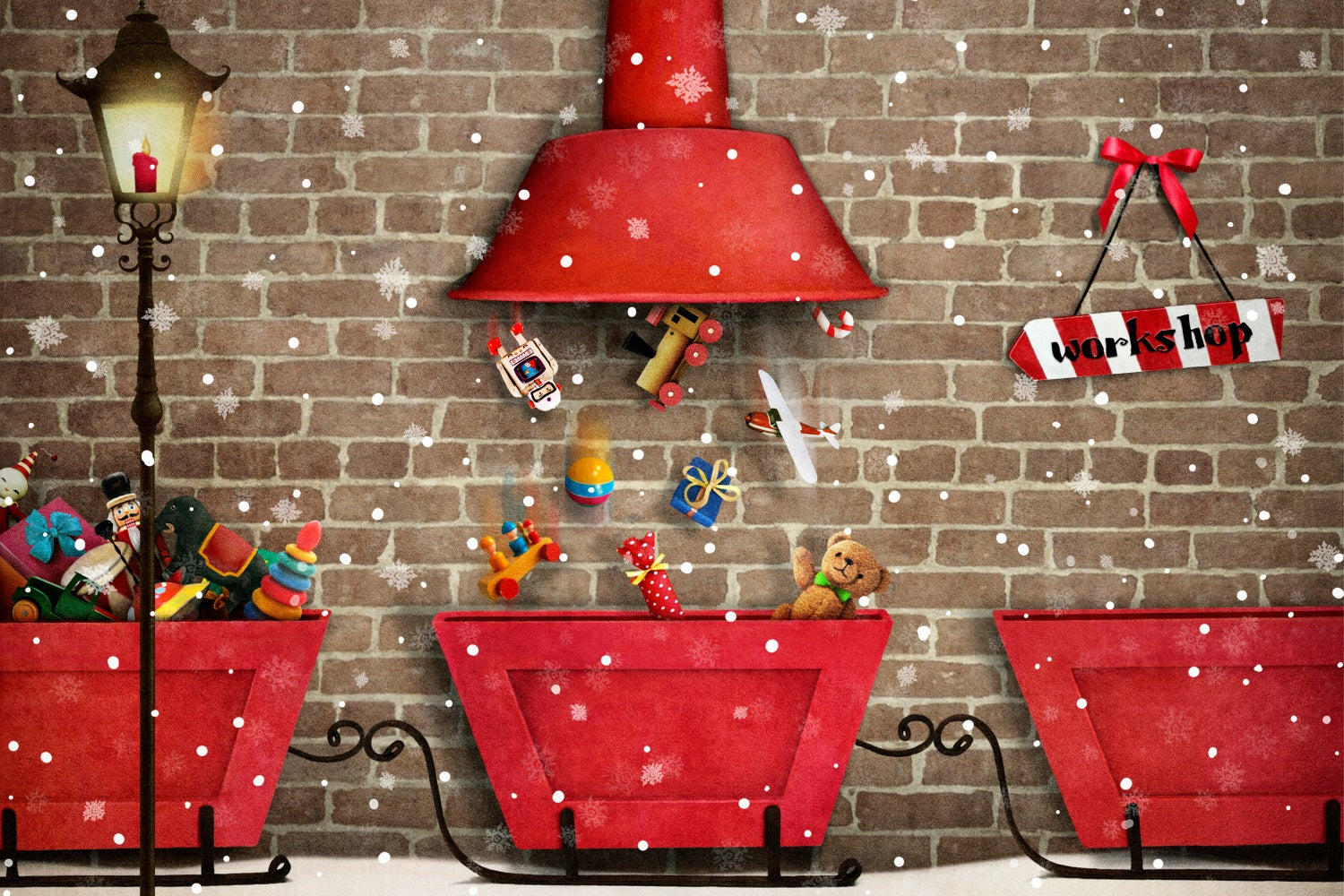 Toile De Fond Noël Atelier Du Père Noël Distribution De Cadeaux BRP10-630