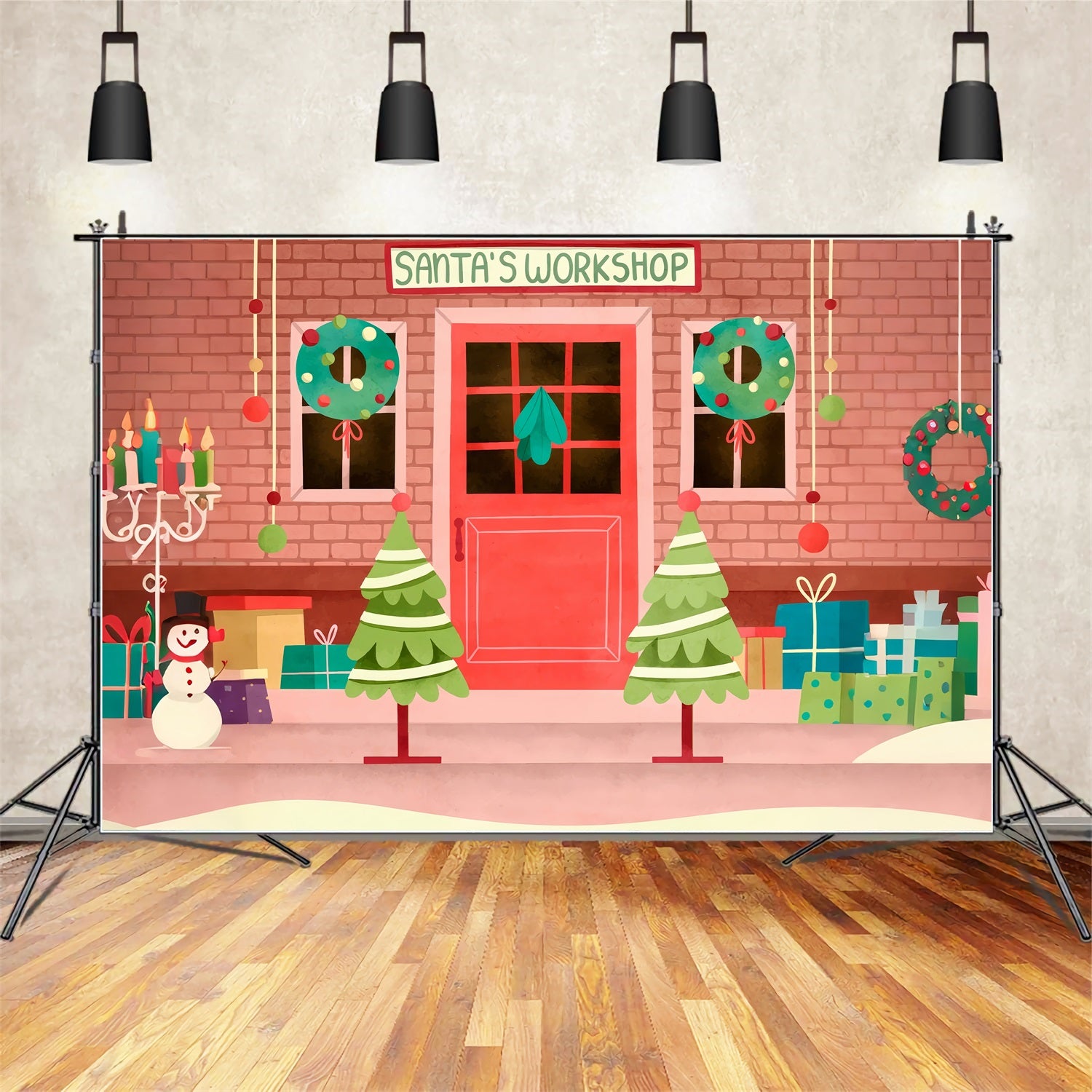 Toile De Fond Noël Atelier Du Père Noël Entrée Décoration BRP10-631
