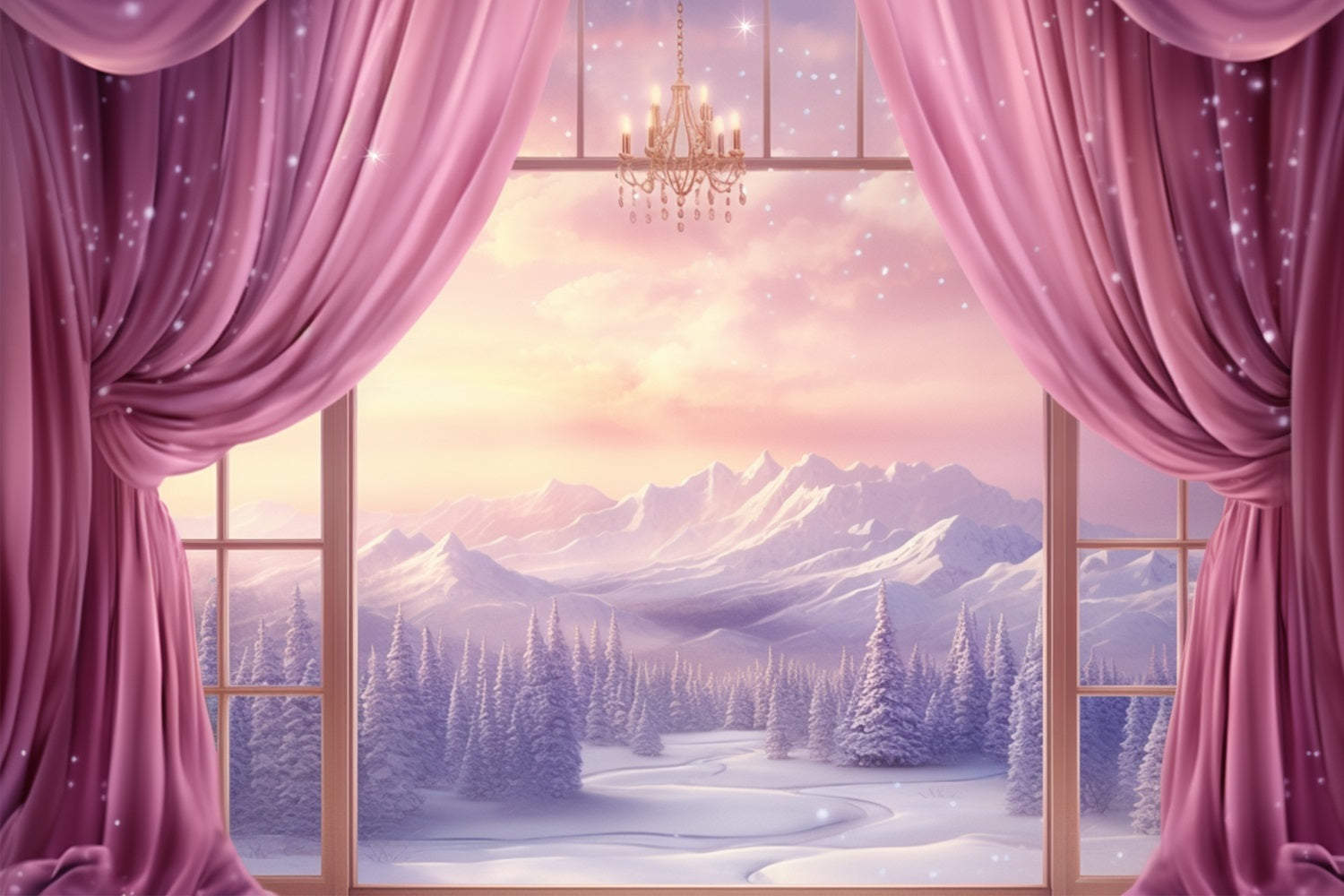 Toile de fond Montagnes enneigées vue depuis fenêtre BRP10-7