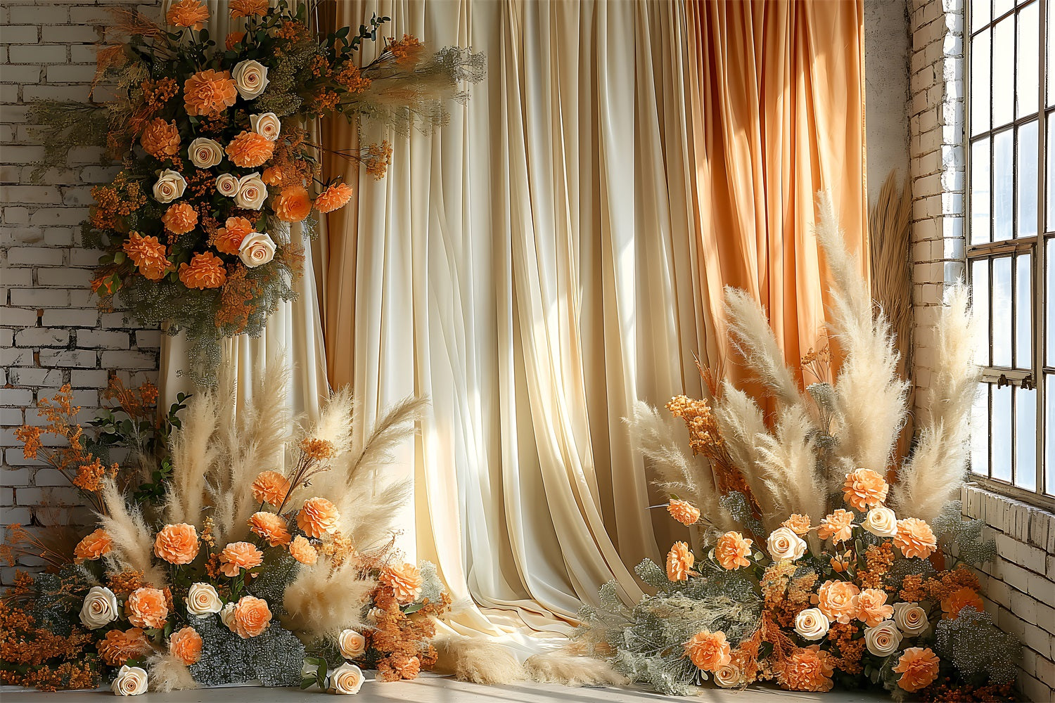 Toile de fond Rideau drapé élégant fleurs bohèmes BRP10-75