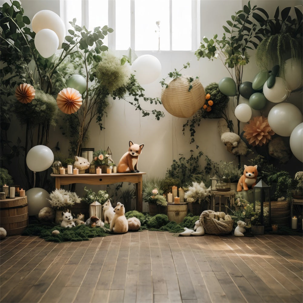 Toile de fond Ballons animaux forêt bohème BRP10-76