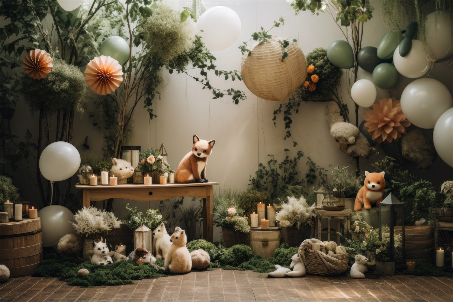 Toile de fond Ballons animaux forêt bohème BRP10-76