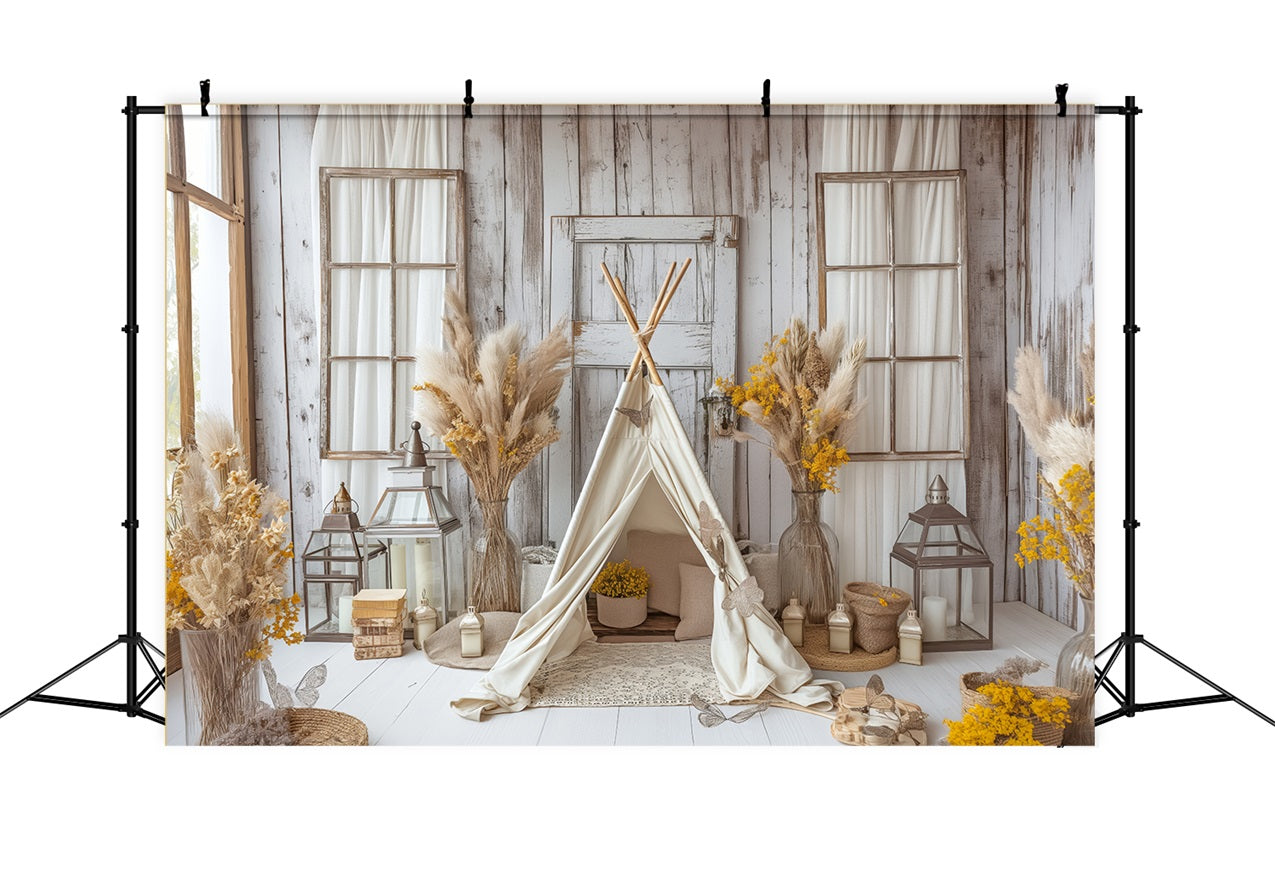 Toile de fond Tipi douillet fleurs naturelles bohème BRP10-86