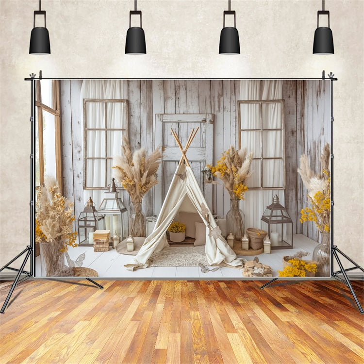 Toile de fond Tipi douillet fleurs naturelles bohème BRP10-86