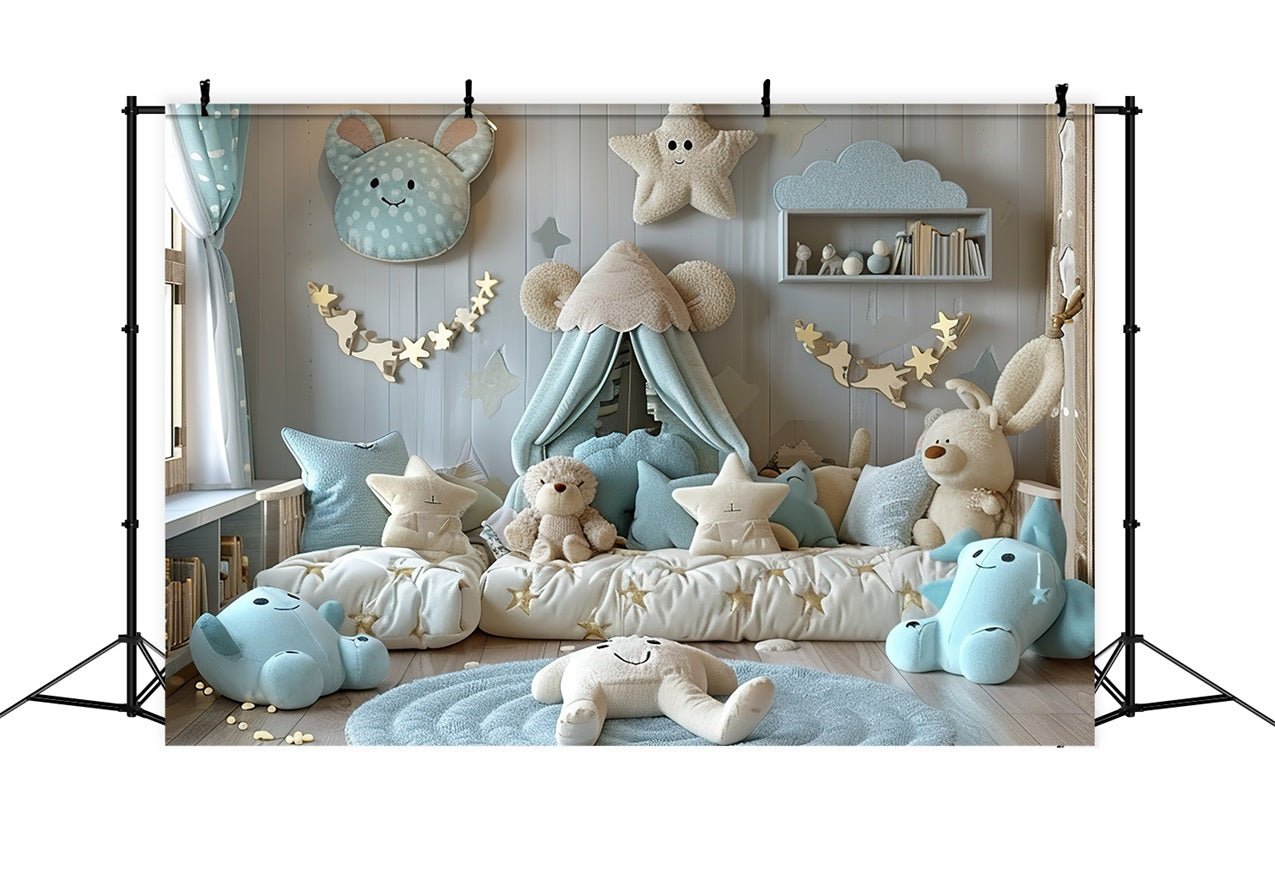 Toile de fond Ours en peluche bleu étoilé bohème douillet BRP10-97