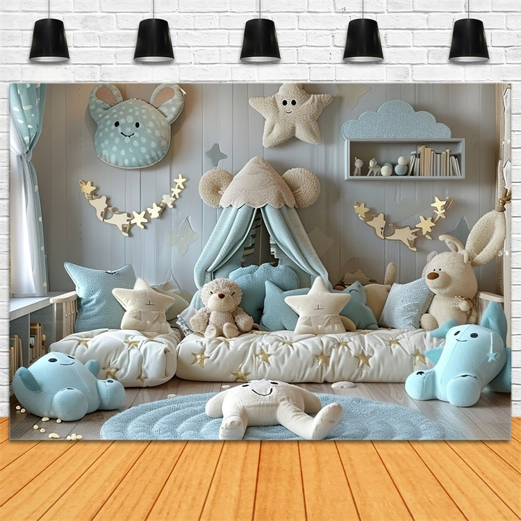 Toile de fond Ours en peluche bleu étoilé bohème douillet BRP10-97