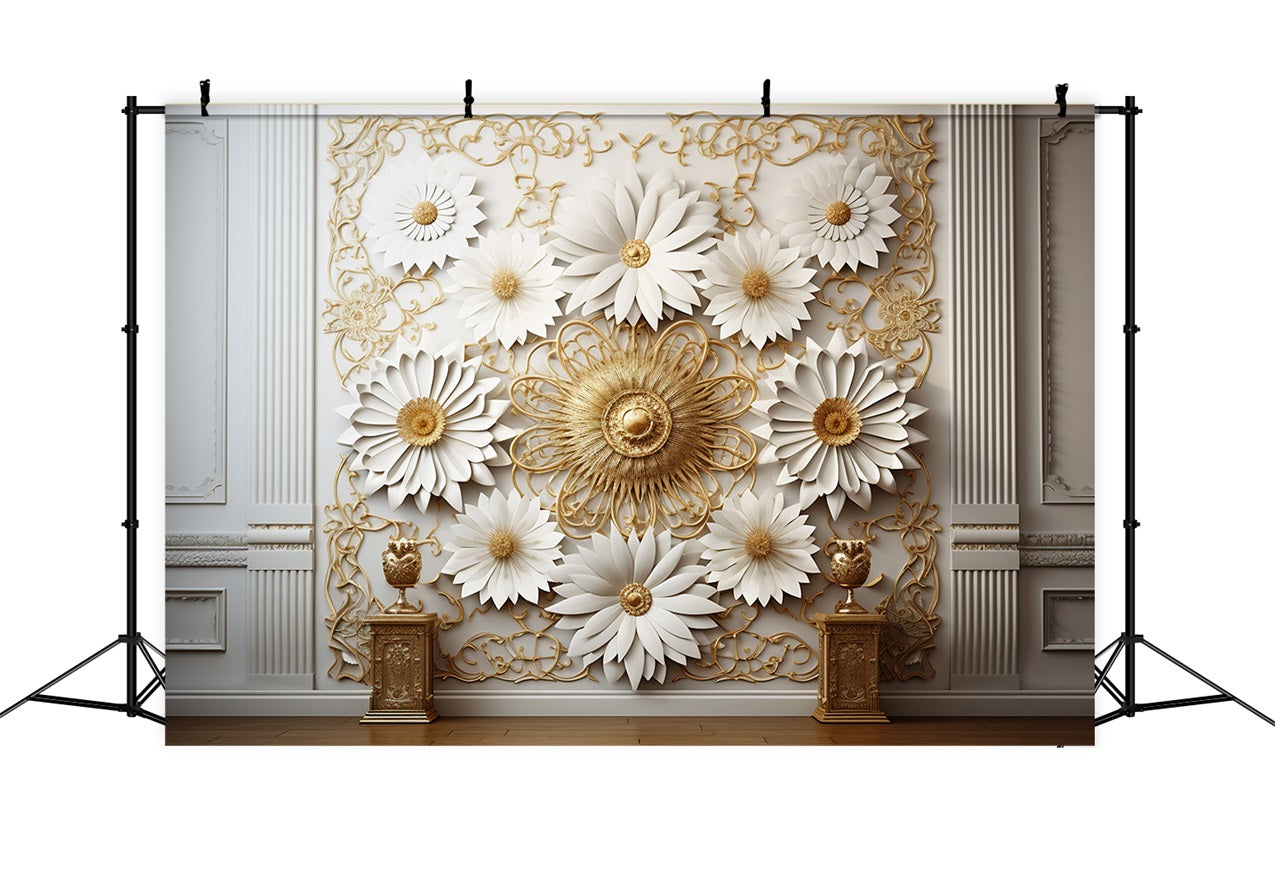Toile de fond Mur floral blanc et or luxueux bohème BRP10-98