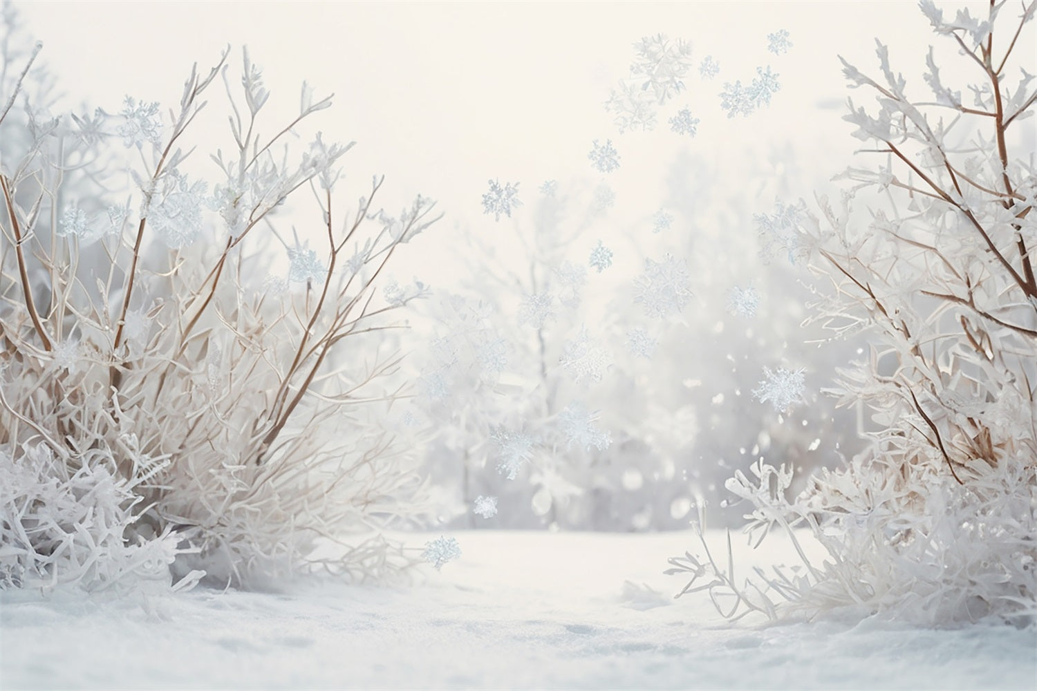 Toile de fond Hiver Scène Prairie Enneigée Branches BRP11-30
