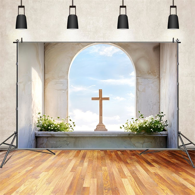 Toile de Fond Pâques Arc Marbré Croix Ciel BRP11-323