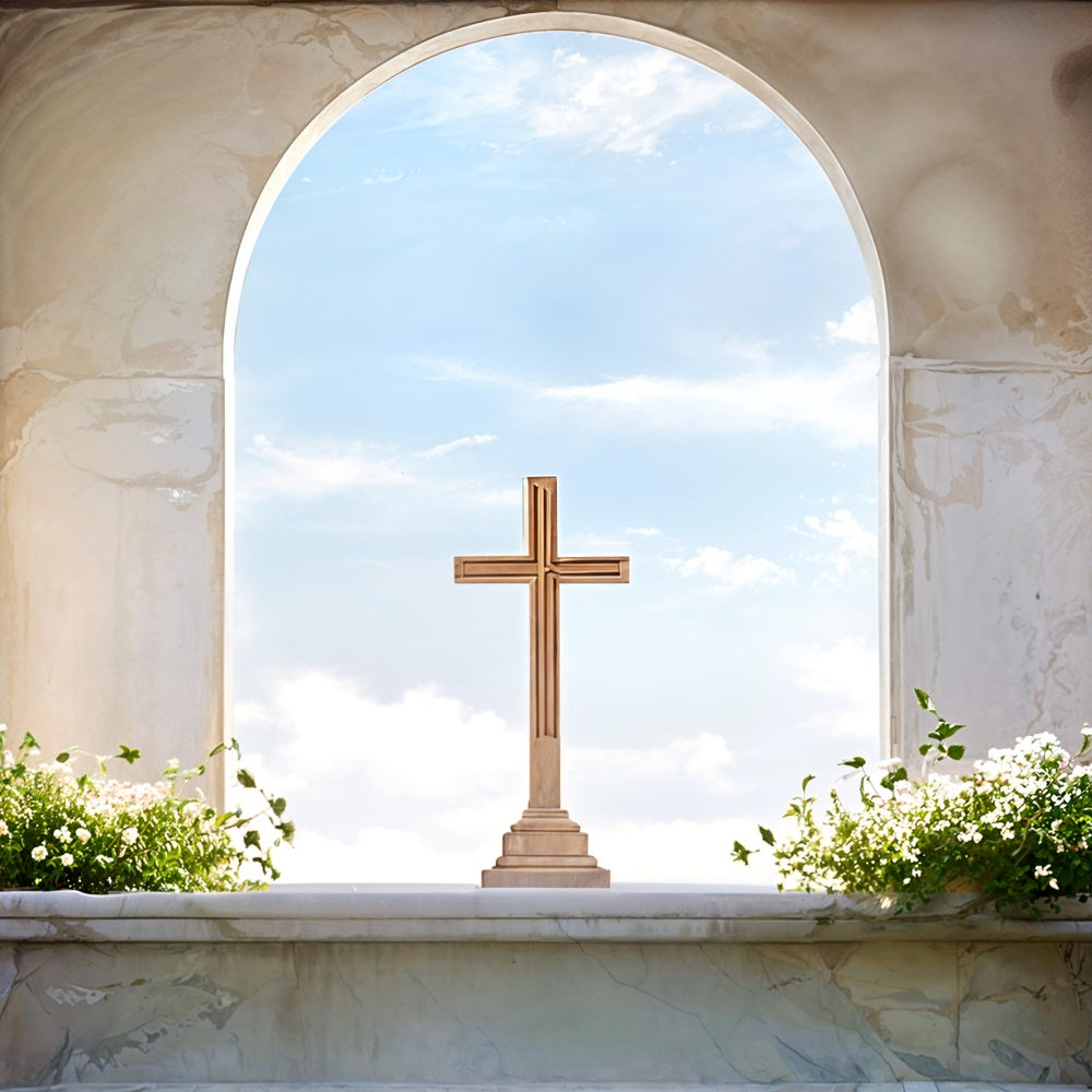 Toile de Fond Pâques Arc Marbré Croix Ciel BRP11-323