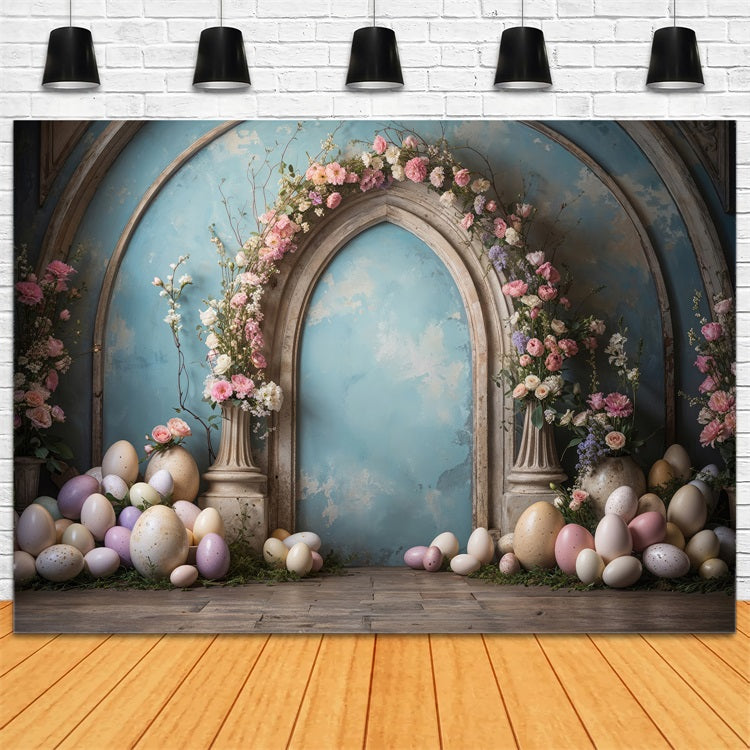 Toile de Fond Photographie Pâques Arche Œufs Fleurs en Pleine Floraison BRP11-333