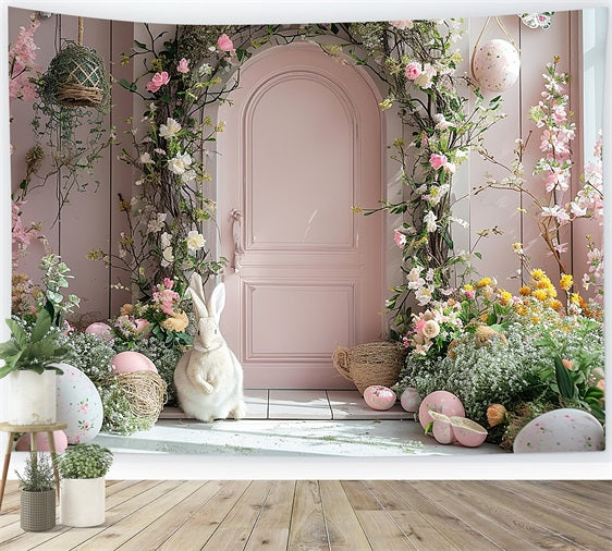 Toile de Fond Pâques Lapin Porte Arche Fleurie BRP11-339