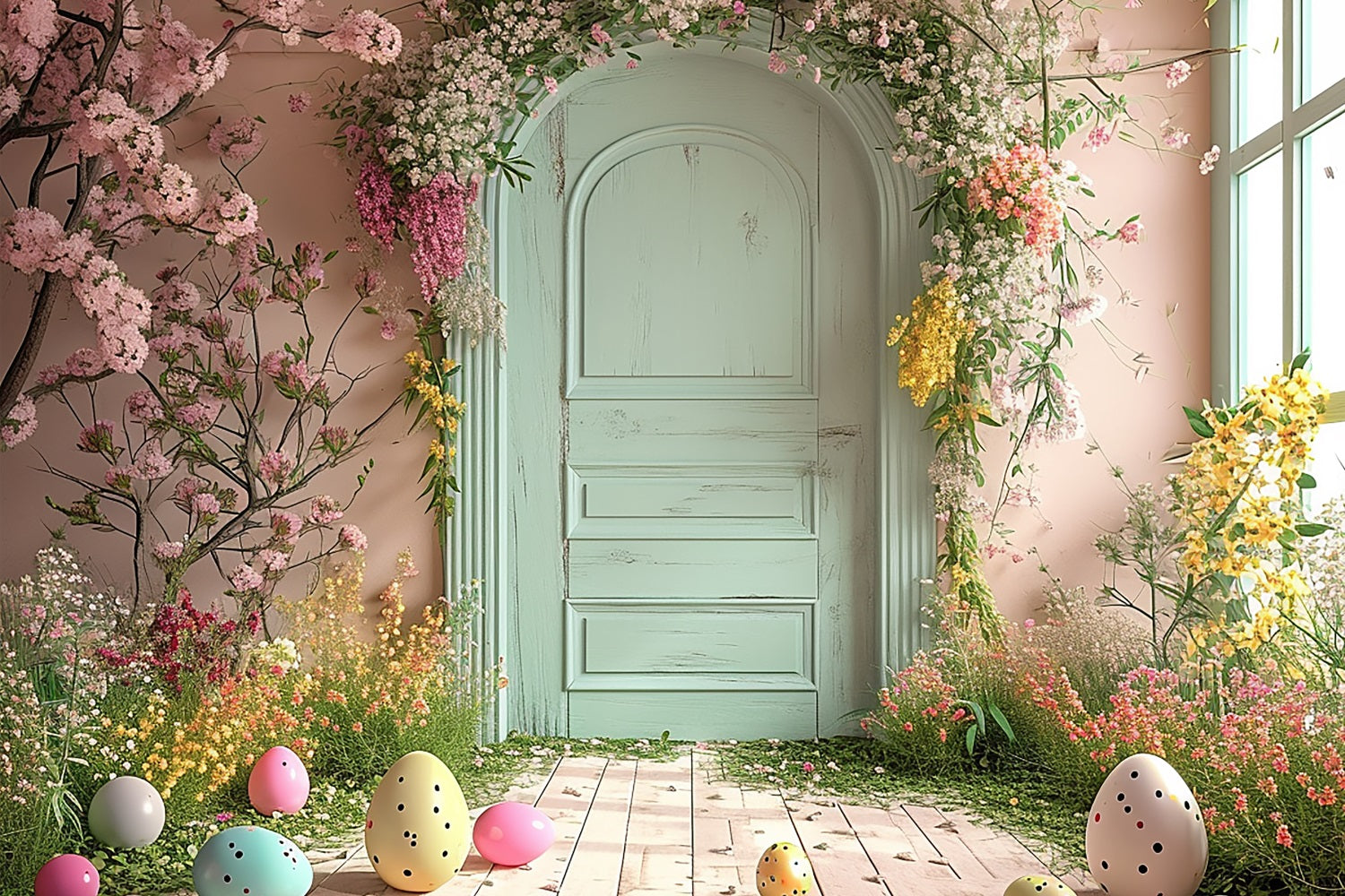 Toile de Fond Idées Pâques Œufs Menthe Porte Fleurs BRP11-340